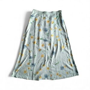Liz Claiborne A-Line front pockets maxi Skirt Yellow and Blue Floral Sz 10